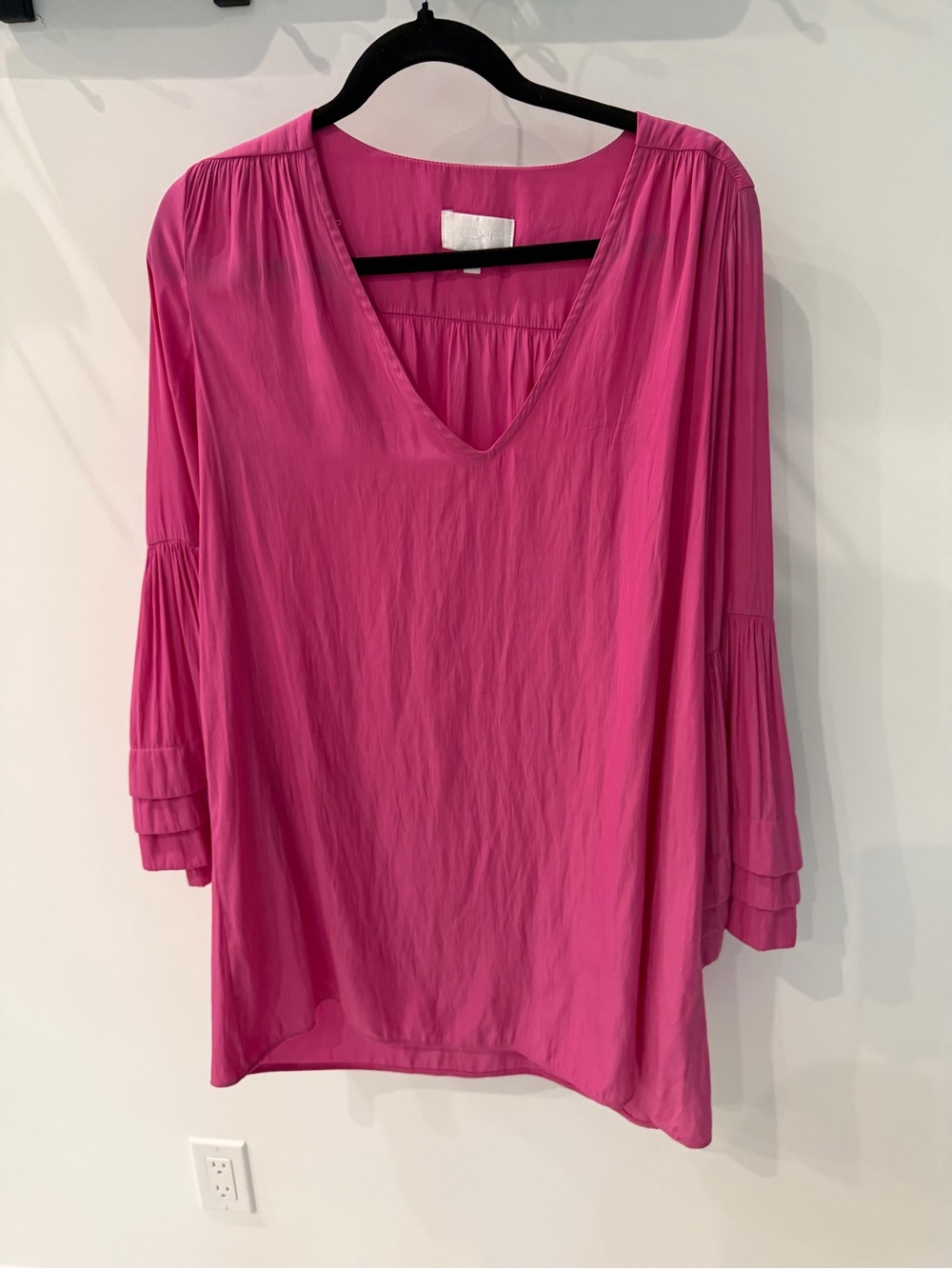 Alexis Fuchsia V-Neck Mini Dress with Tiered Sleeves